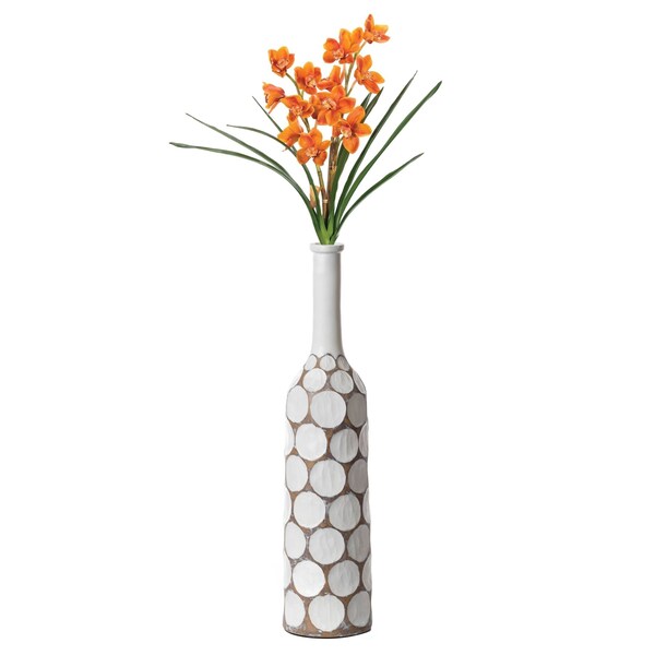 Uniquewise Decorative Contemporary Floor Vase White Carved Divot Bubble Design with Tall Neck, 26 Inch QI004180.S - main
